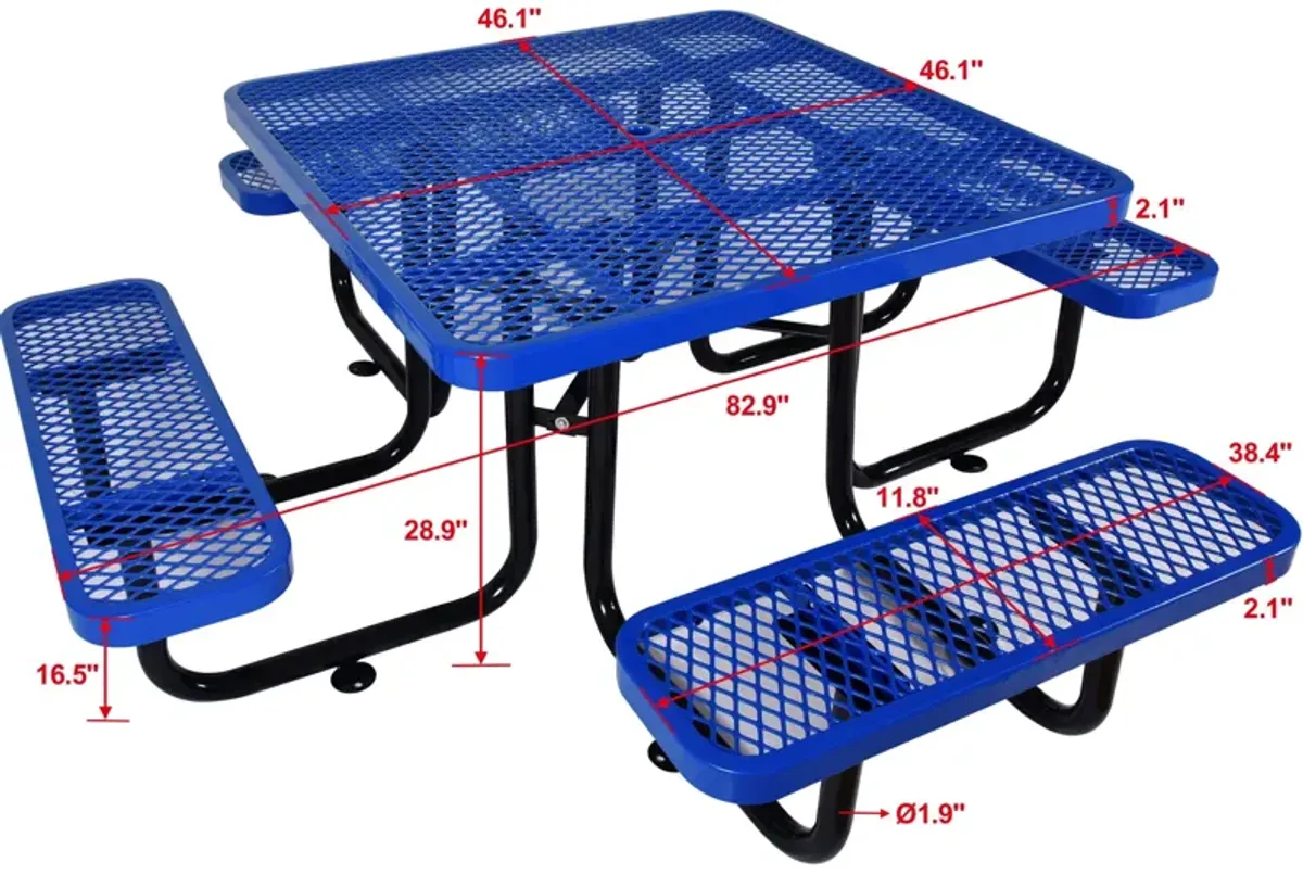 Square Outdoor Steel Picnic Table , With Umbrella Pole