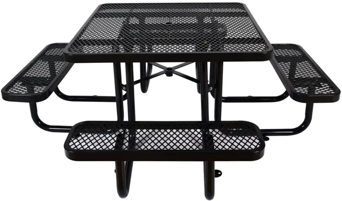 Square Outdoor Steel Picnic Table , With Umbrella Pole