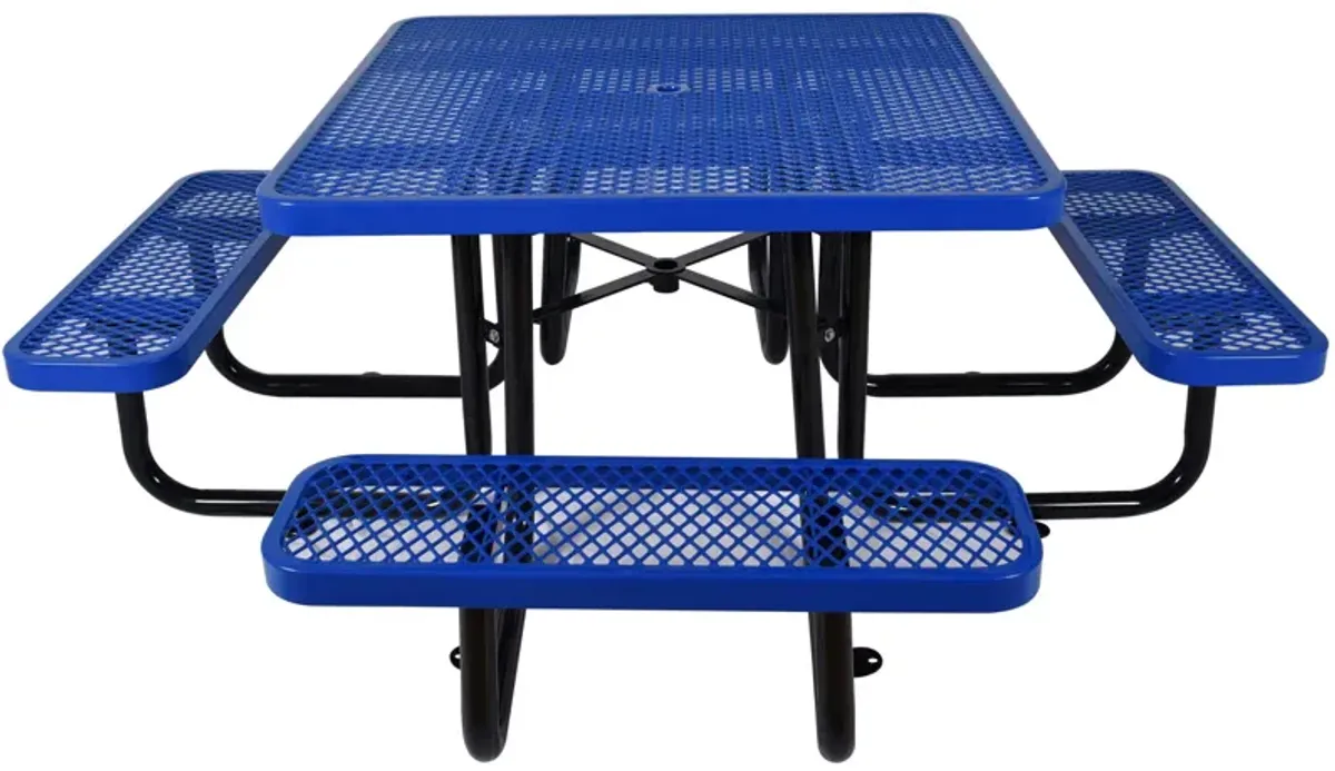 Square Outdoor Steel Picnic Table , With Umbrella Pole