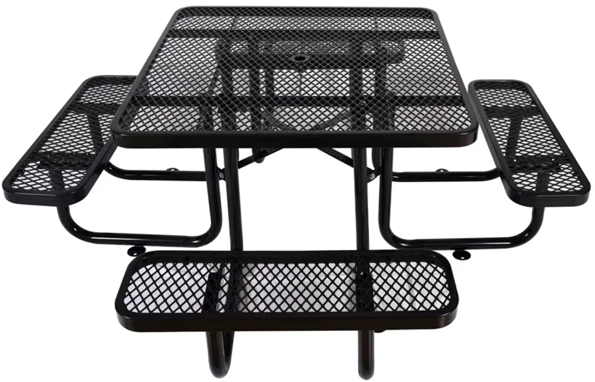 Square Outdoor Steel Picnic Table , With Umbrella Pole