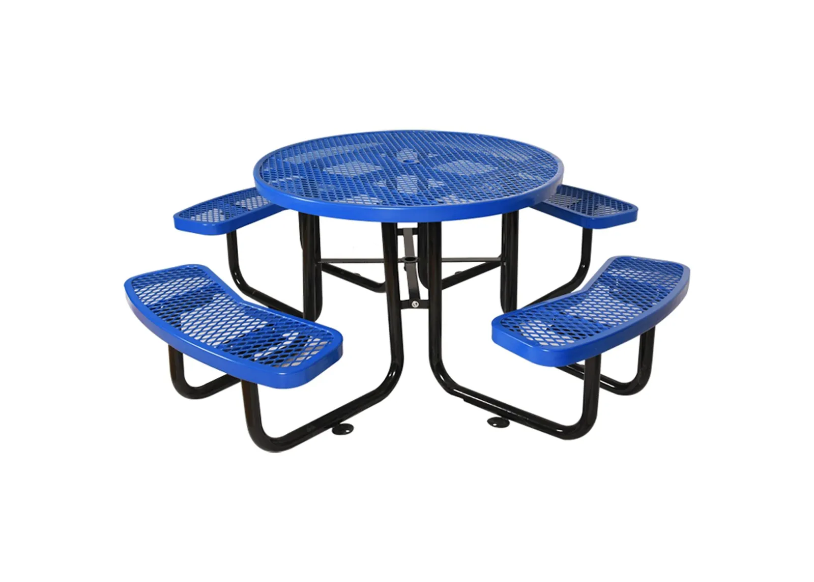 Round Outdoor Steel Picnic Table With Umbrella Pole