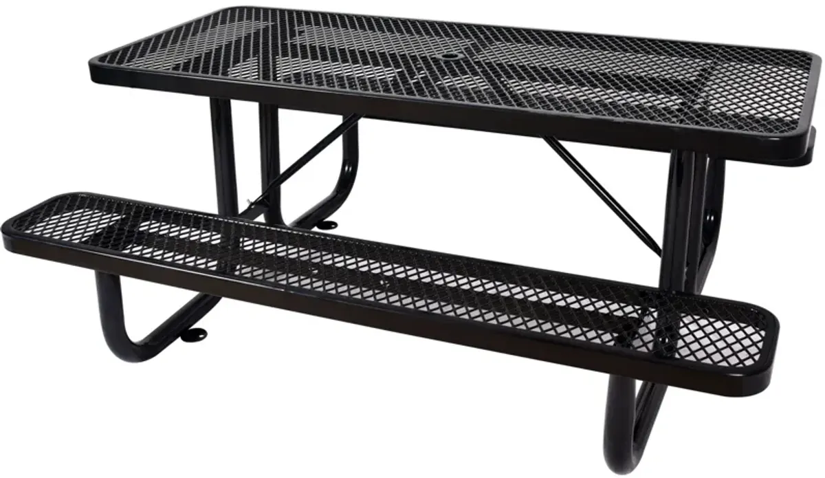 Rectangular Outdoor Steel Picnic Table With Umbrella Pole