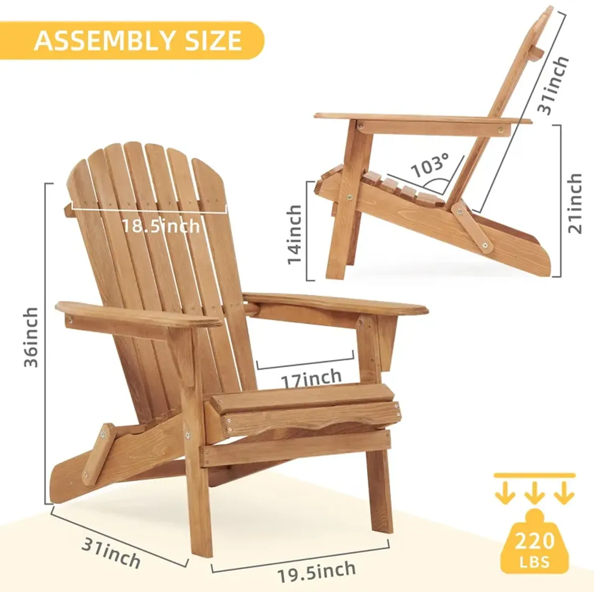 Lounge Patio Chair For Garden Outdoor Wooden Folding Adirondack Chair (Set of 2) Solid Cedar Wood Lounge Patio Chair For Garden