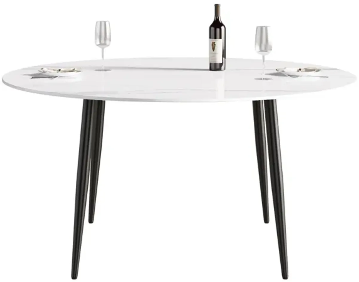 Modern Man-Made Stone Round Metal Dining Table-Position For 6 People