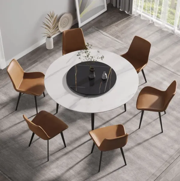 Modern Artificial Stone Round Dining Table, Can Accommodate 6 People Artificial Stone Turntable