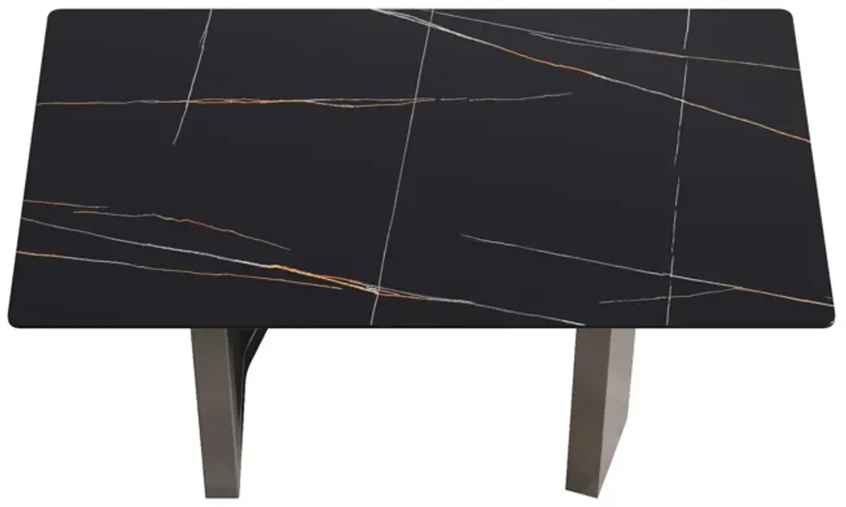 Modern Artificial Stone Black Straight Edge Metal Leg Dining Table