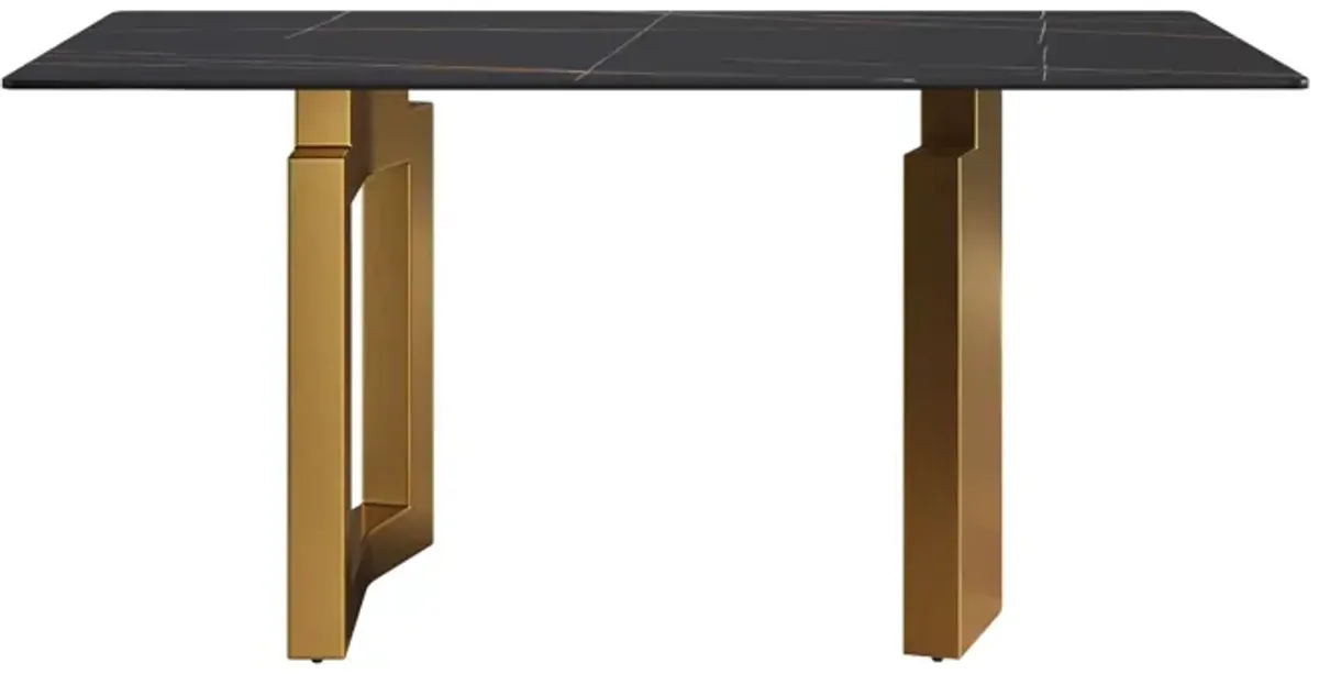 Modern Artificial Stone Black Straight Edge Metal Leg Dining Table