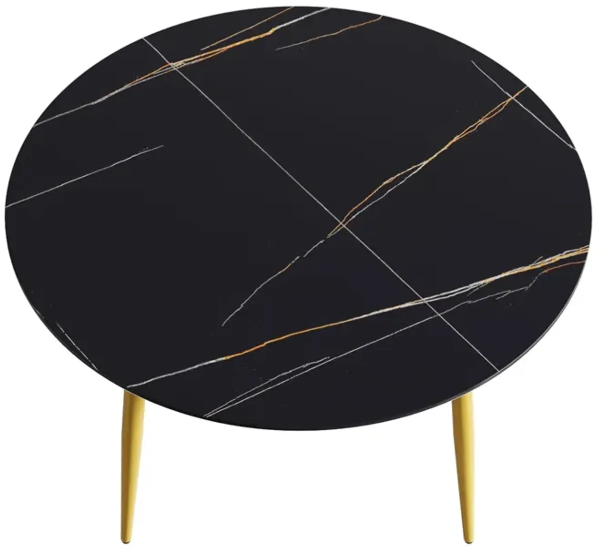 Modern Artificial Stone Round Dining Table With Golden Metal Legs, Can Accommodate 6 People - Black