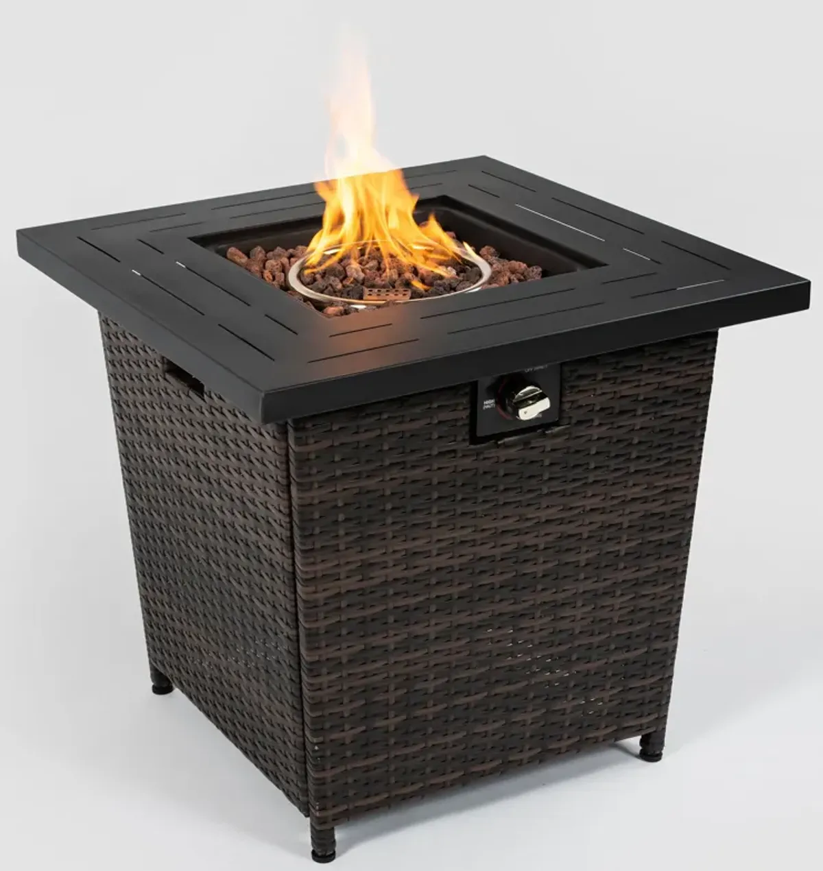 28" Wicker Square Fire Pit Table - Black Brown