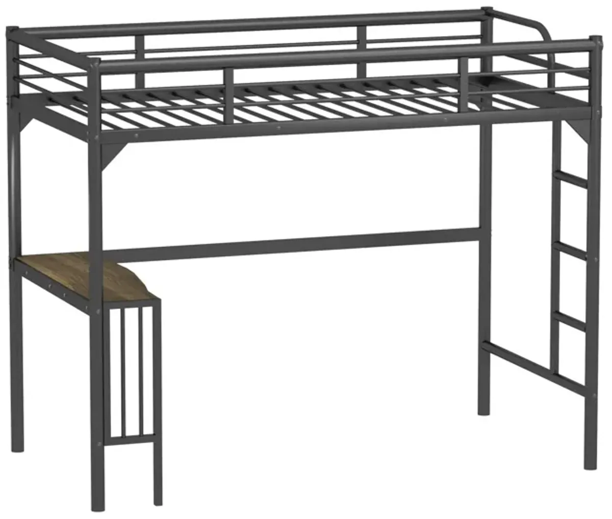 Twin Metal Loft Bed With Desk, Ladder And Guardrails, Bookdesk Under Bed - Black