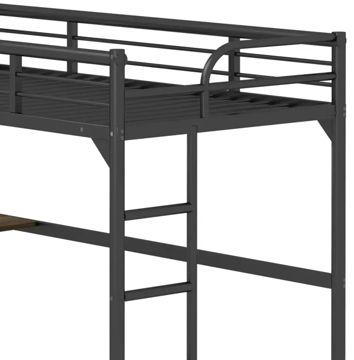 Twin Metal Loft Bed With Desk, Ladder And Guardrails, Bookdesk Under Bed - Black