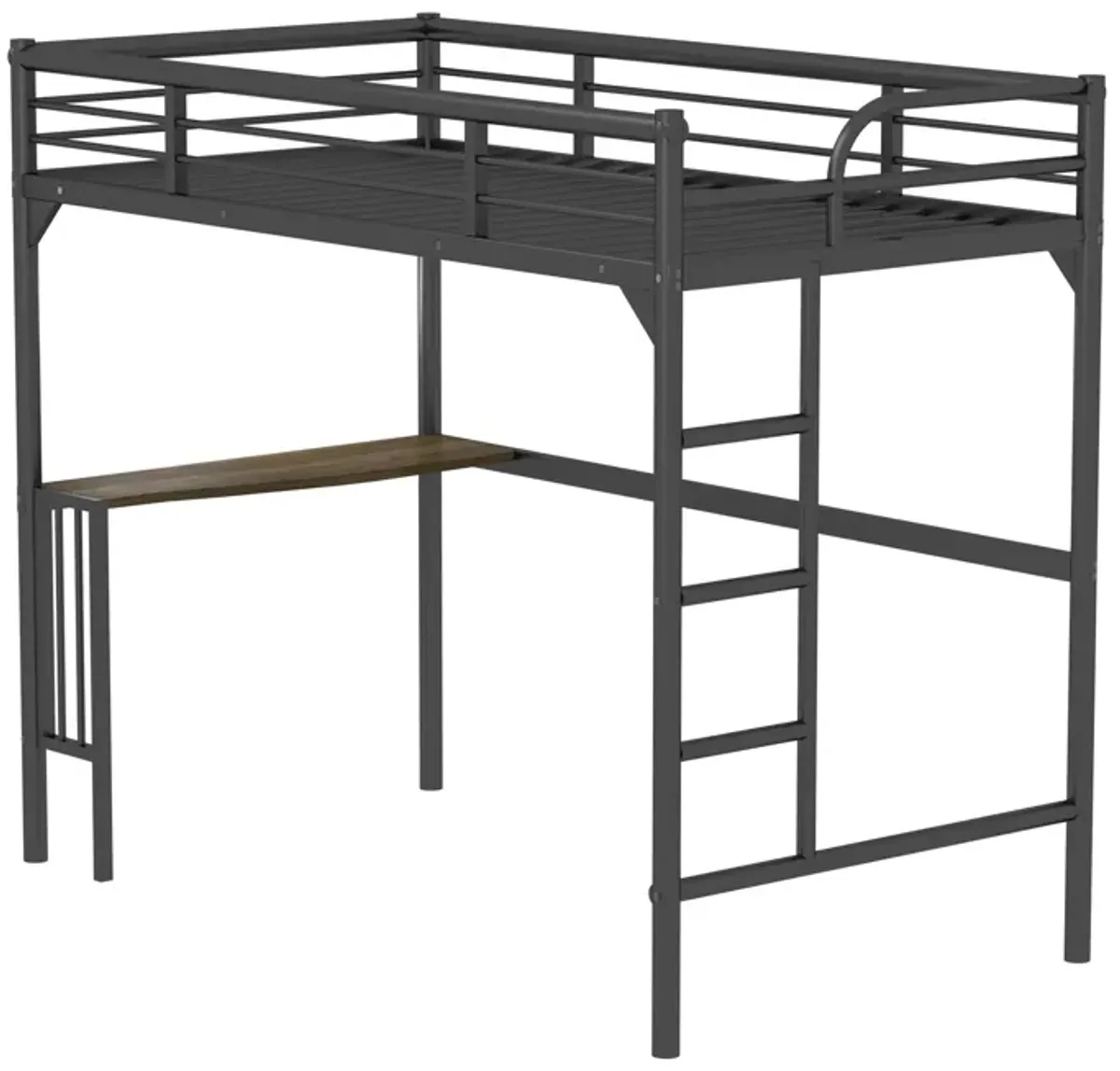 Twin Metal Loft Bed With Desk, Ladder And Guardrails, Bookdesk Under Bed - Black