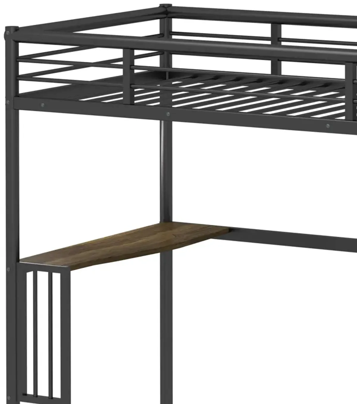 Twin Metal Loft Bed With Desk, Ladder And Guardrails, Bookdesk Under Bed - Black