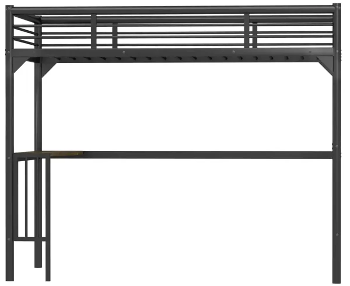 Twin Metal Loft Bed With Desk, Ladder And Guardrails, Bookdesk Under Bed - Black