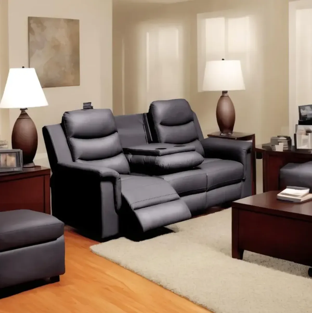 Reclining Sofa With Middle Console Slipcover, Stretch 3 Seat Reclining Sofa Covers - Black