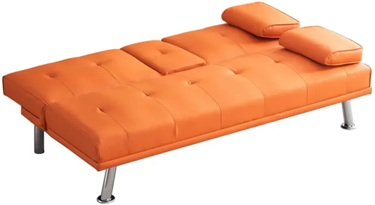 Leather Multifunctional Double Folding Sofa Bed For Office With Coffee Table