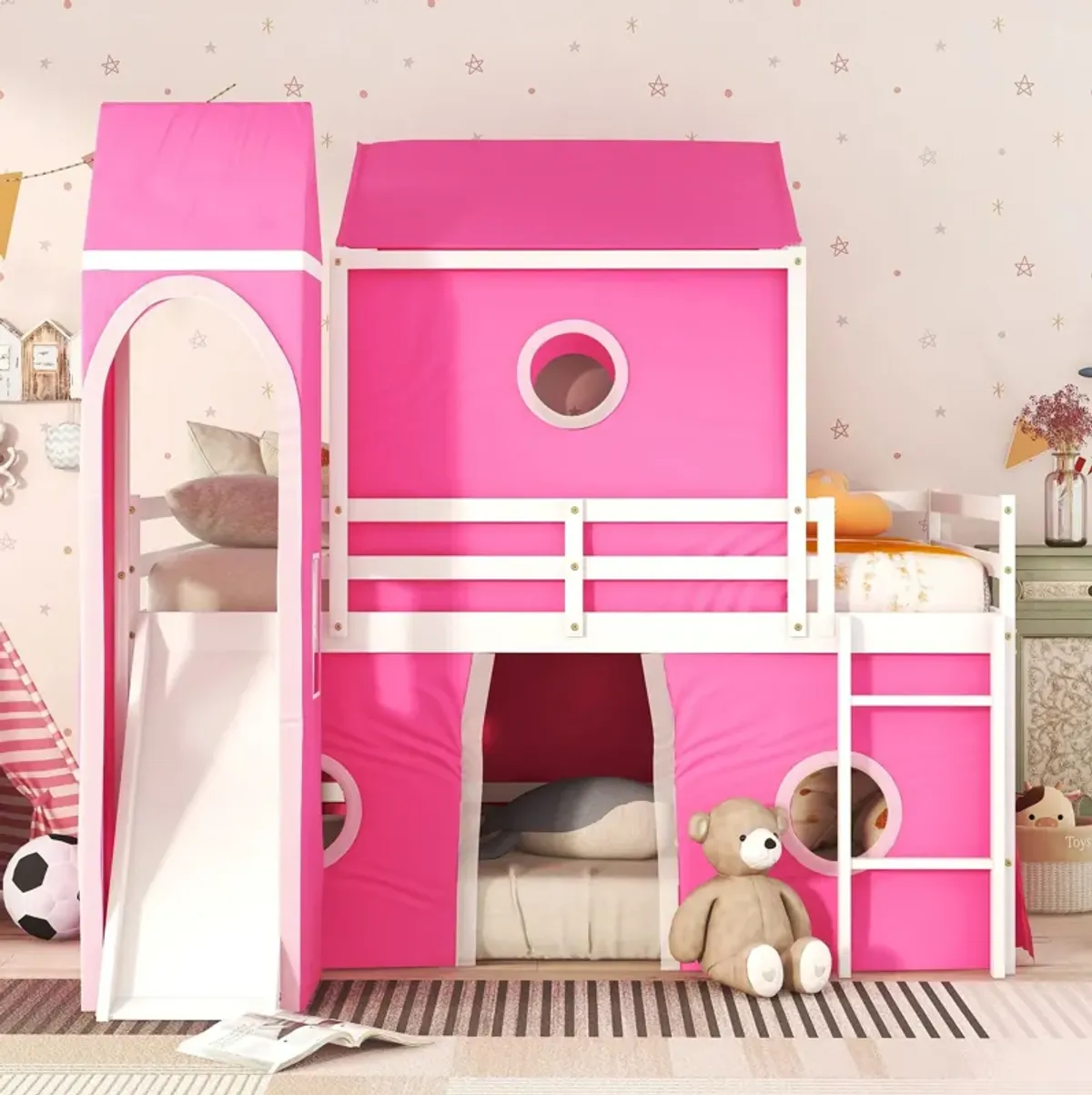 Loft Bed With Slide Tent And Tower