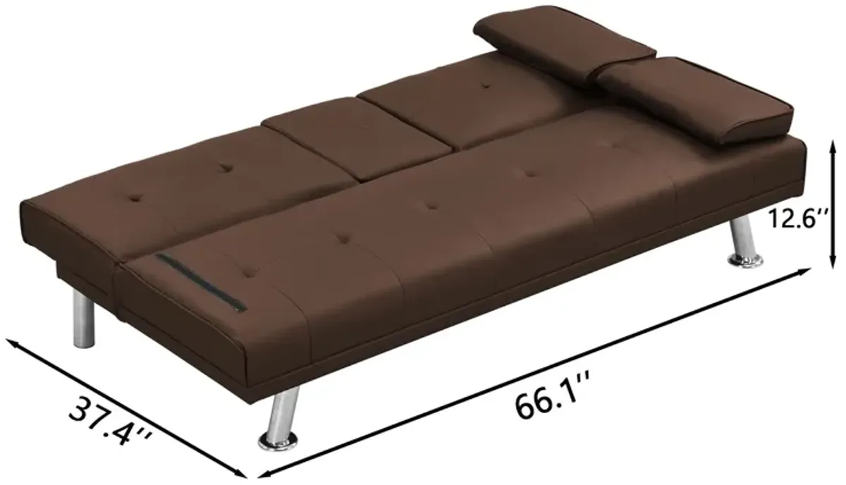 Futon Sofa Bed With Armrest Two Holders