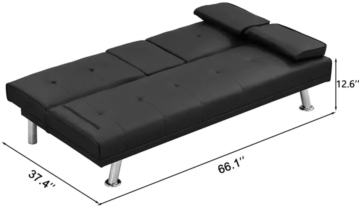 Futon Sofa Bed With Armrest Two Holders