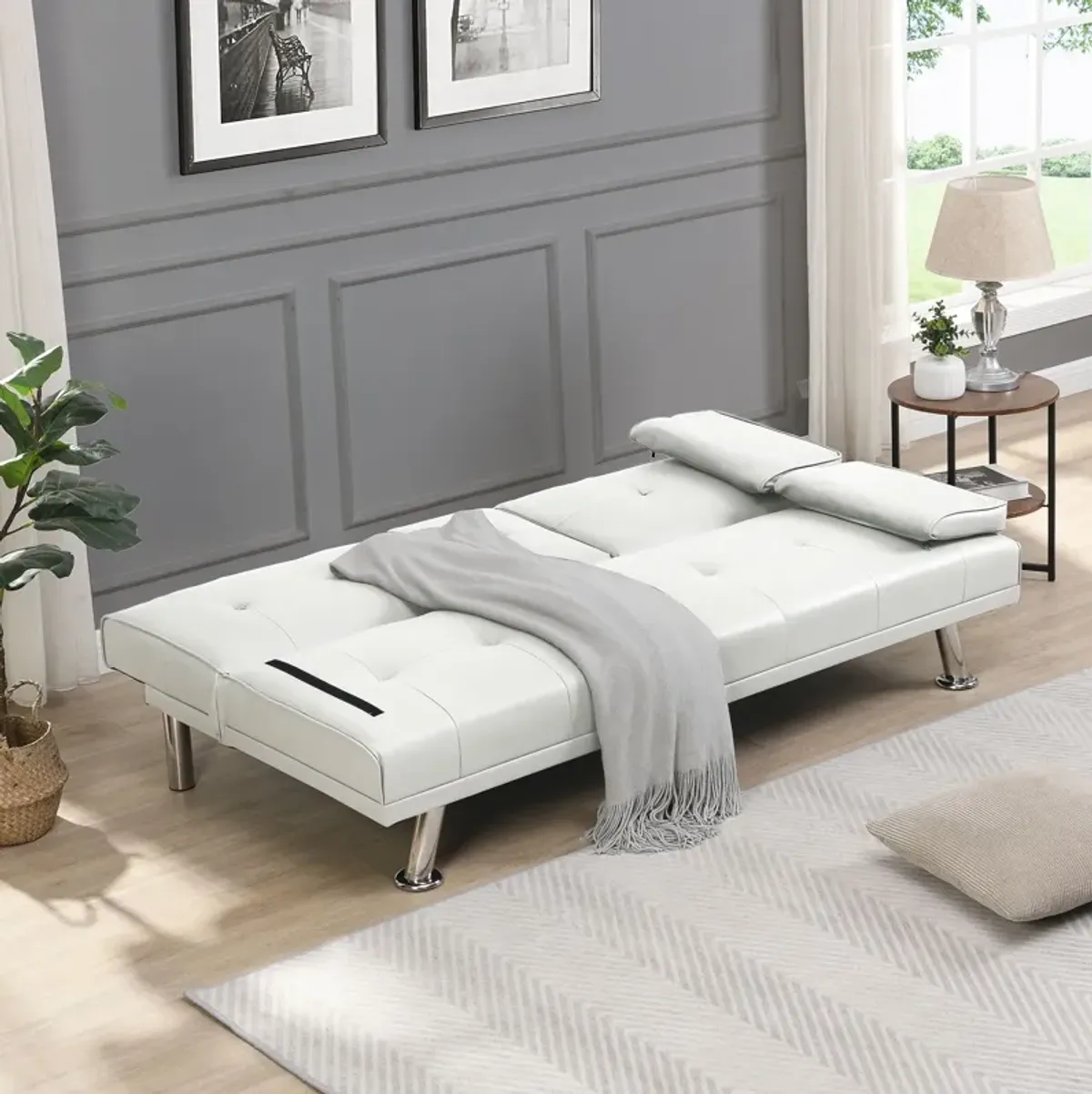 Futon Sofa Bed With Armrest Two Holders