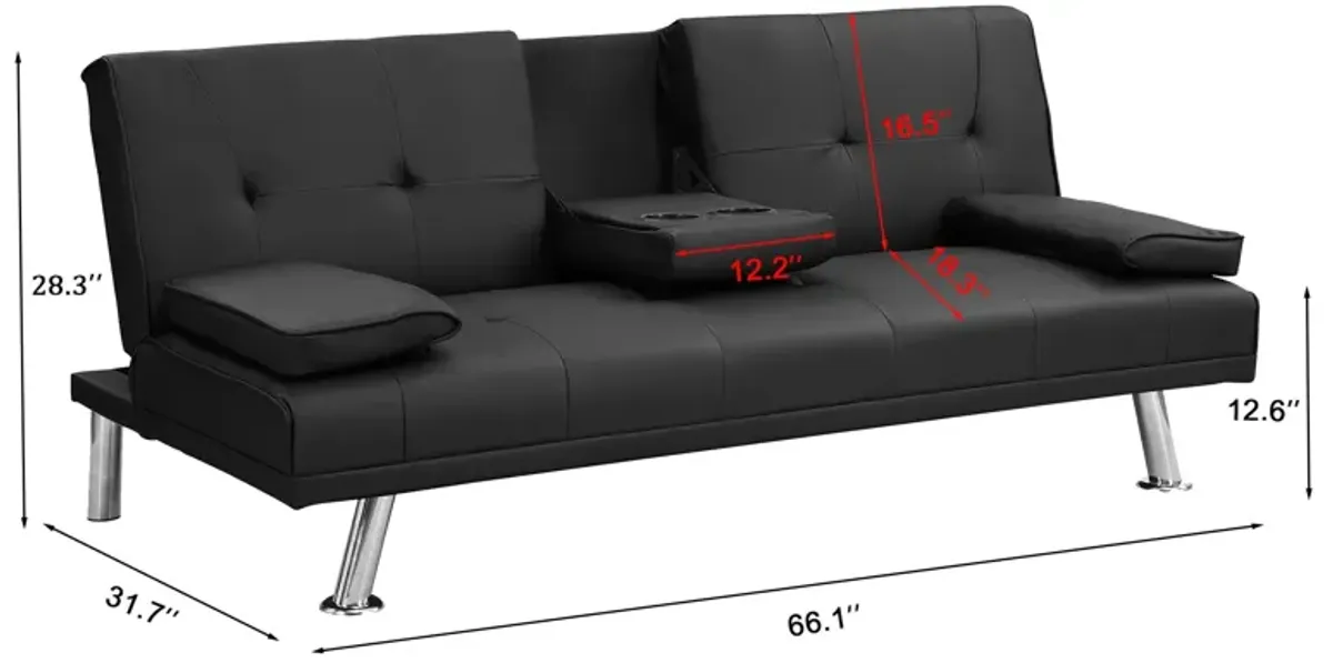 Futon Sofa Bed With Armrest Two Holders