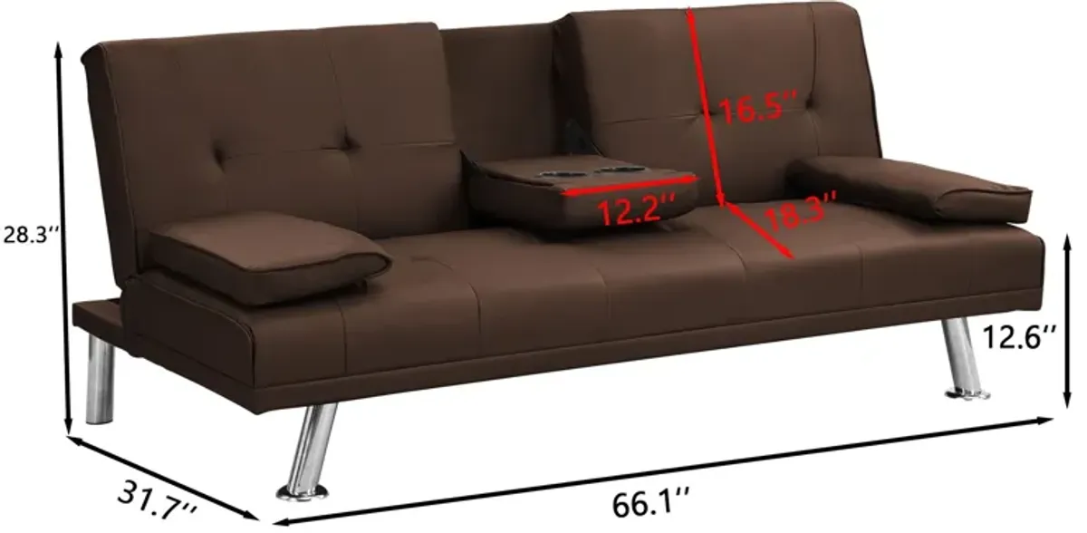 Futon Sofa Bed With Armrest Two Holders