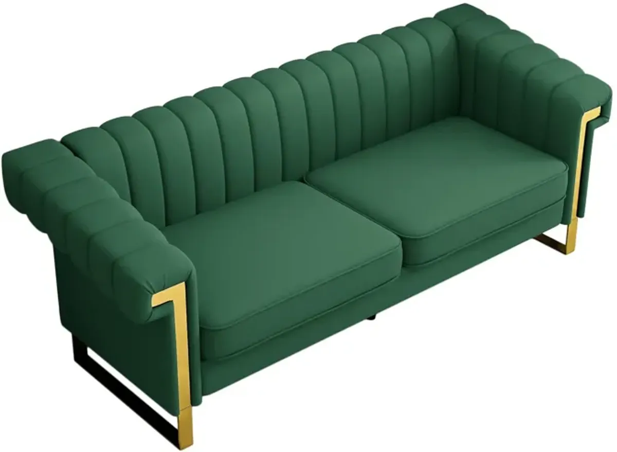 Sofa Modern Sofa With Gold Accents, Sleek Channel-Tufted Upholstery, 3 Seat Couch For Living Room And Office Decor