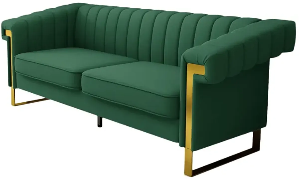 Sofa Modern Sofa With Gold Accents, Sleek Channel-Tufted Upholstery, 3 Seat Couch For Living Room And Office Decor