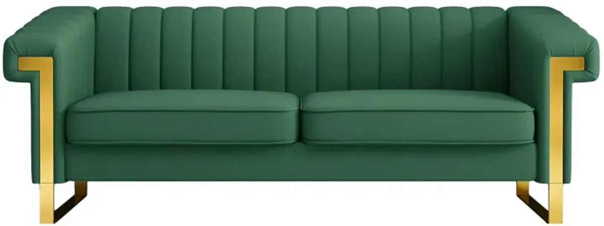 Sofa Modern Sofa With Gold Accents, Sleek Channel-Tufted Upholstery, 3 Seat Couch For Living Room And Office Decor