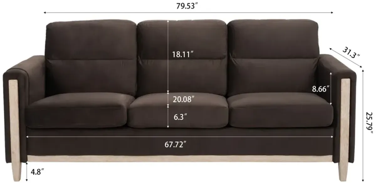 Comfortable Solid Wood Three-Seater Sofa, Soft Cushions, Durable And Long-Lasting, 79.5" Sofa Couch For Living Room