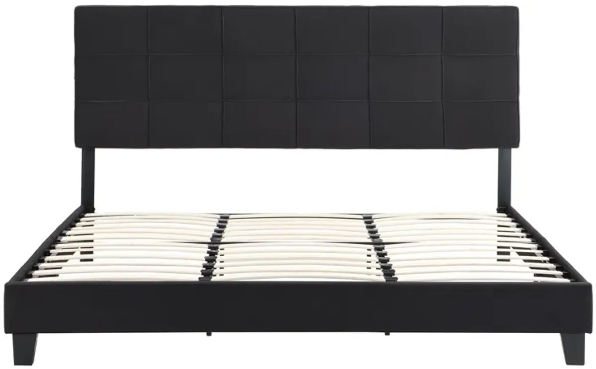 King Size Upholstered Platform Bed Frame With Button Tufted Linen Fabric Headboard, No Box Spring Needed, Wood Slat Support