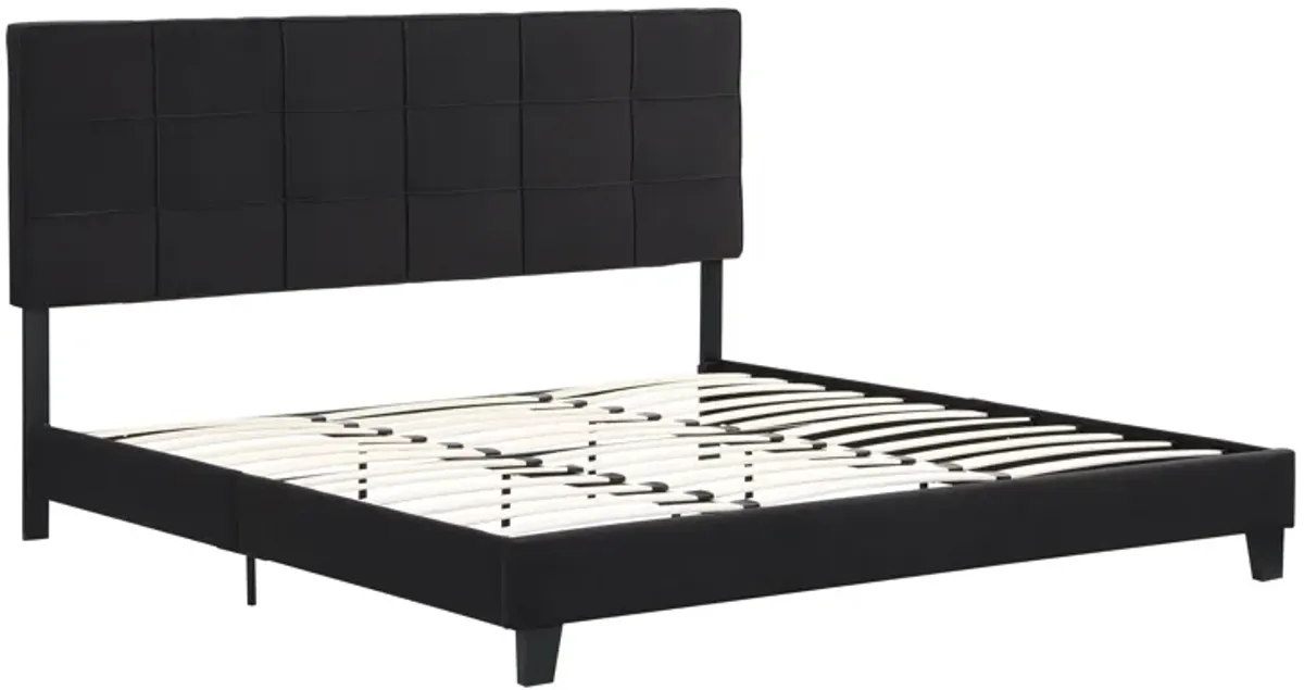 King Size Upholstered Platform Bed Frame With Button Tufted Linen Fabric Headboard, No Box Spring Needed, Wood Slat Support