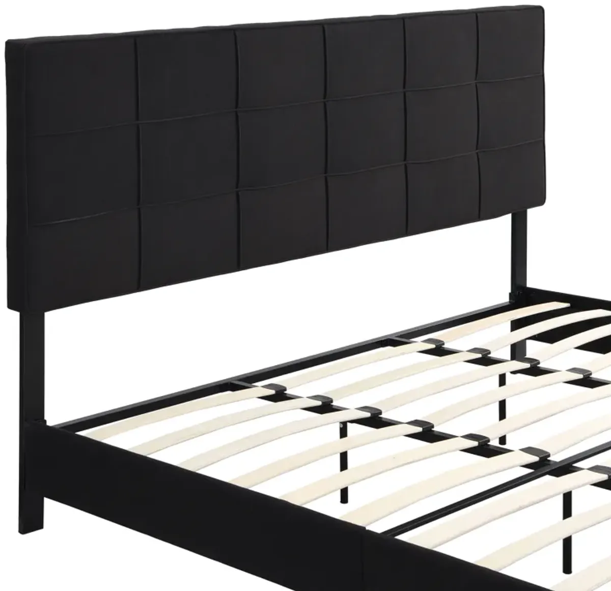 King Size Upholstered Platform Bed Frame With Button Tufted Linen Fabric Headboard, No Box Spring Needed, Wood Slat Support