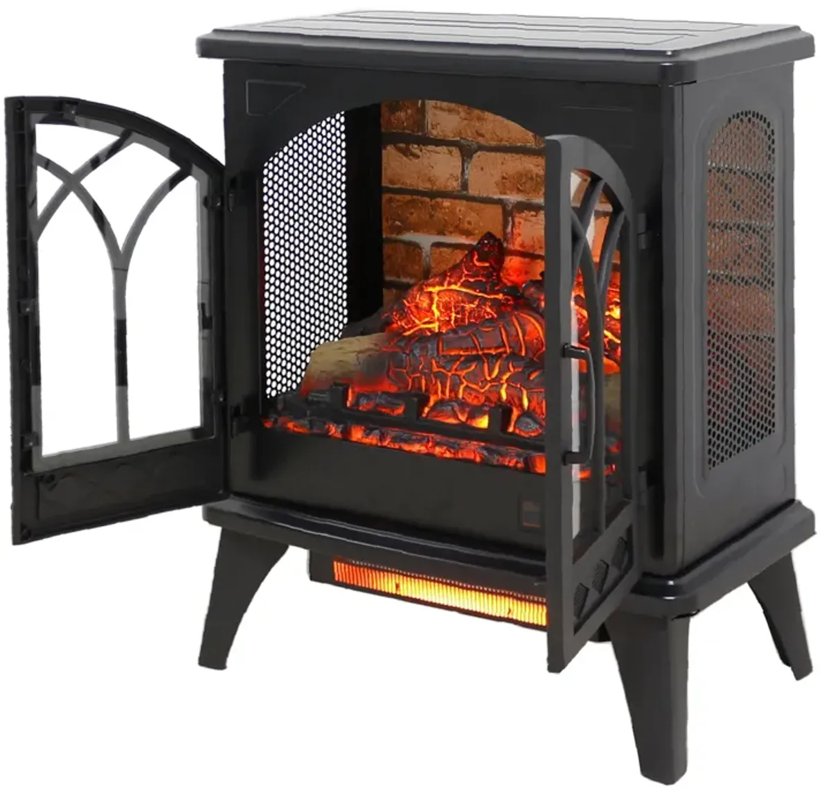 3D Flame Electric Infrared Quartz Fireplace Stove With Remote Control - Antique Black