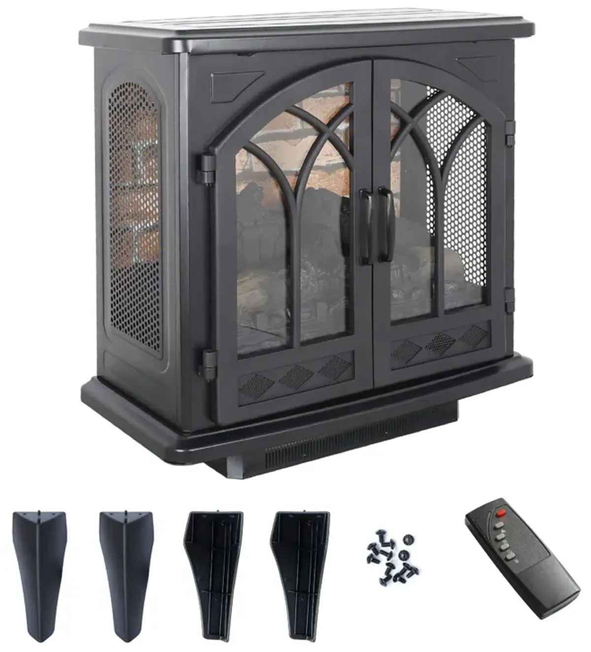 3D Flame Electric Infrared Quartz Fireplace Stove With Remote Control - Antique Black