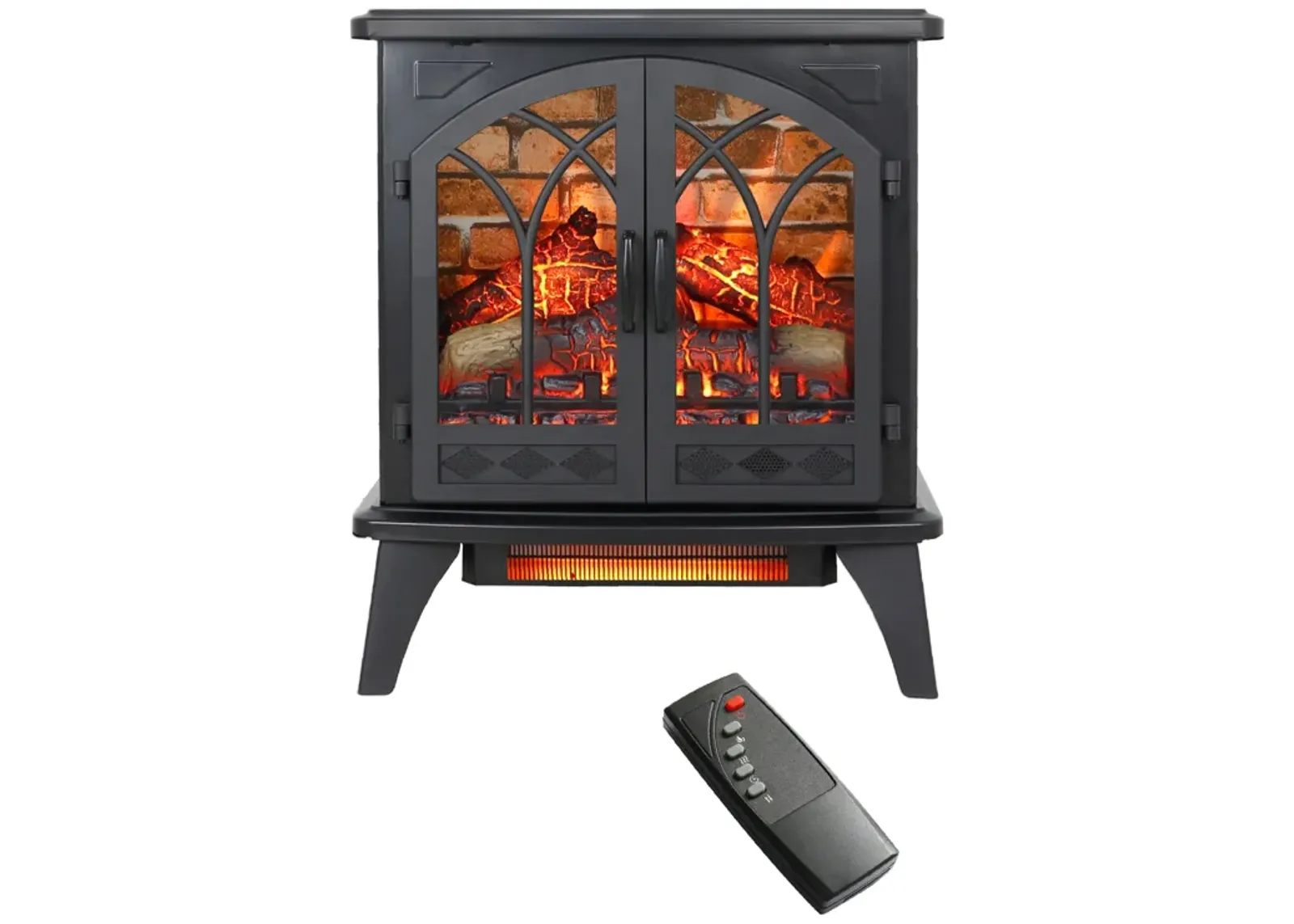 3D Flame Electric Infrared Quartz Fireplace Stove With Remote Control - Antique Black