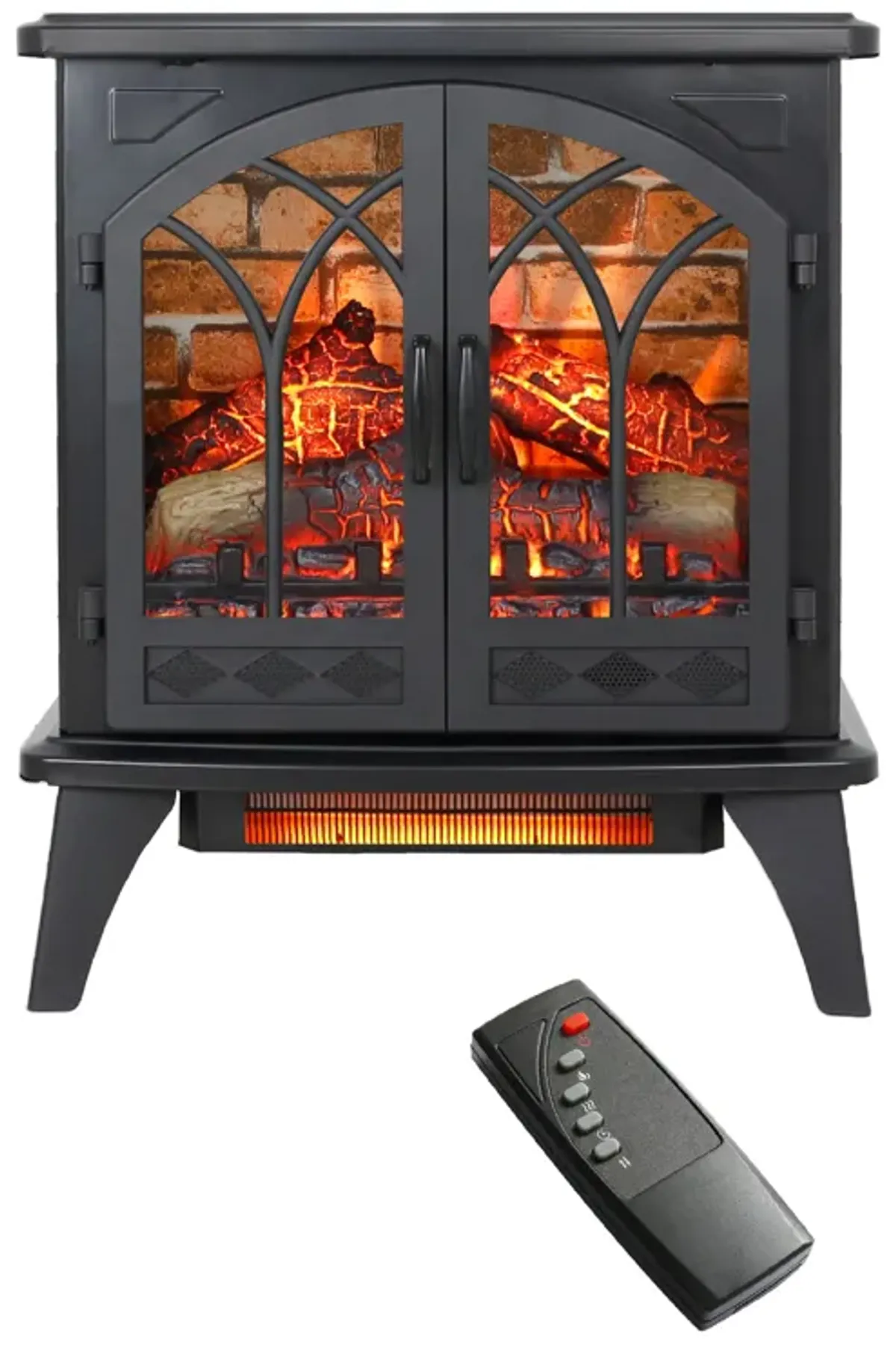 3D Flame Electric Infrared Quartz Fireplace Stove With Remote Control - Antique Black