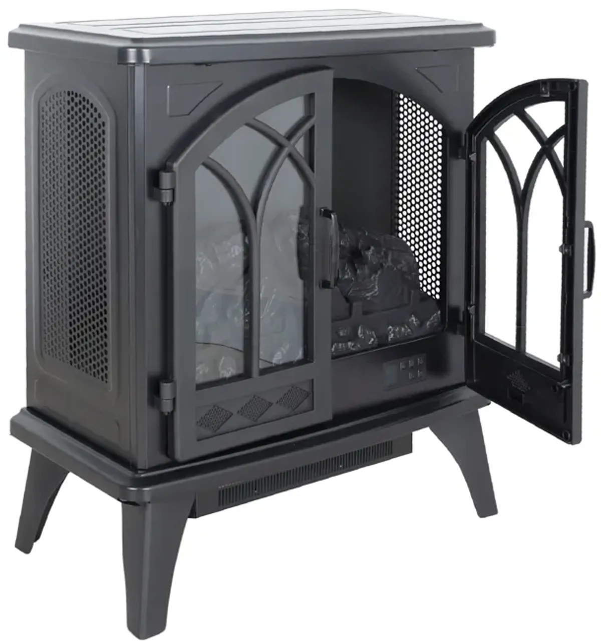 24" 3D Flame Electric Infrared Quartz Fireplace Stove With Remote Control - Antique Black