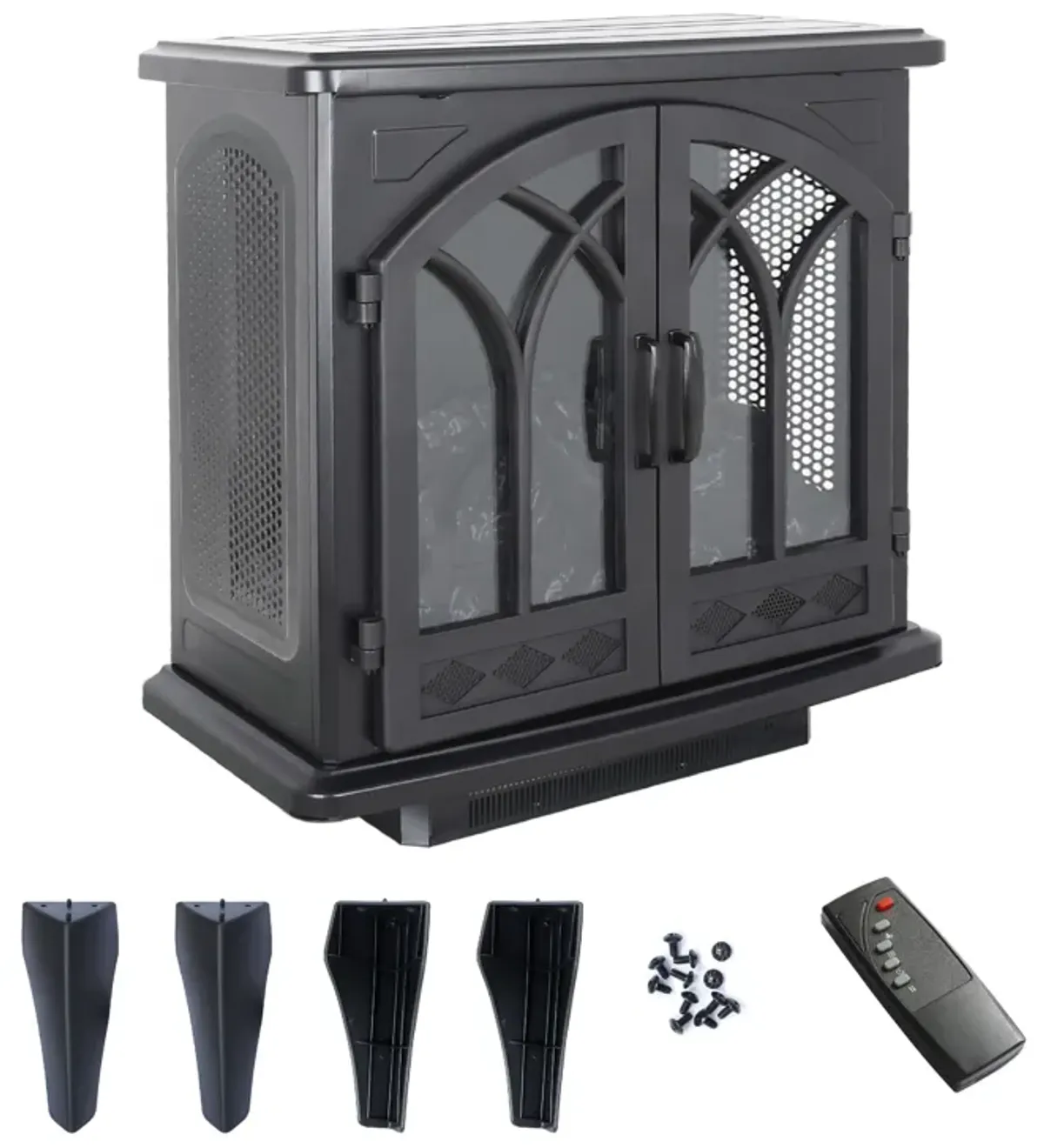 24" 3D Flame Electric Infrared Quartz Fireplace Stove With Remote Control - Antique Black