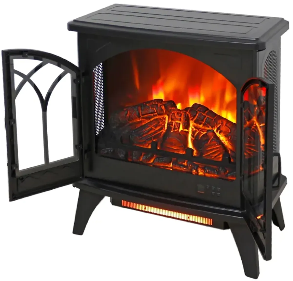 24" 3D Flame Electric Infrared Quartz Fireplace Stove With Remote Control - Antique Black