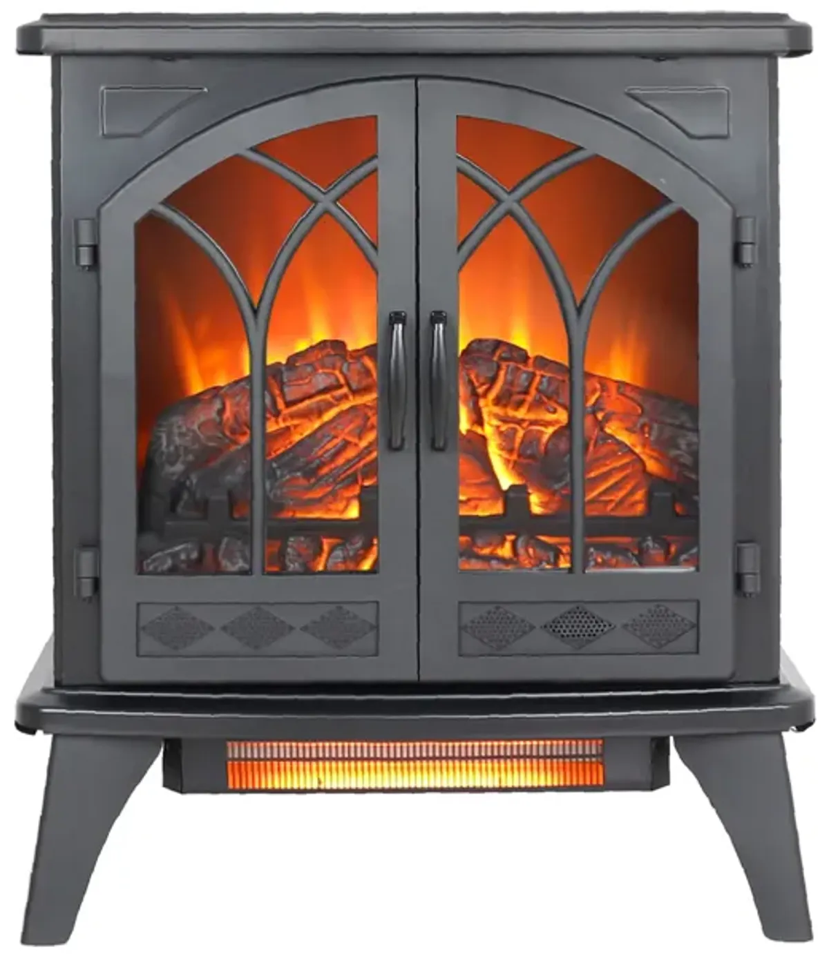 24" 3D Flame Electric Infrared Quartz Fireplace Stove With Remote Control - Antique Black