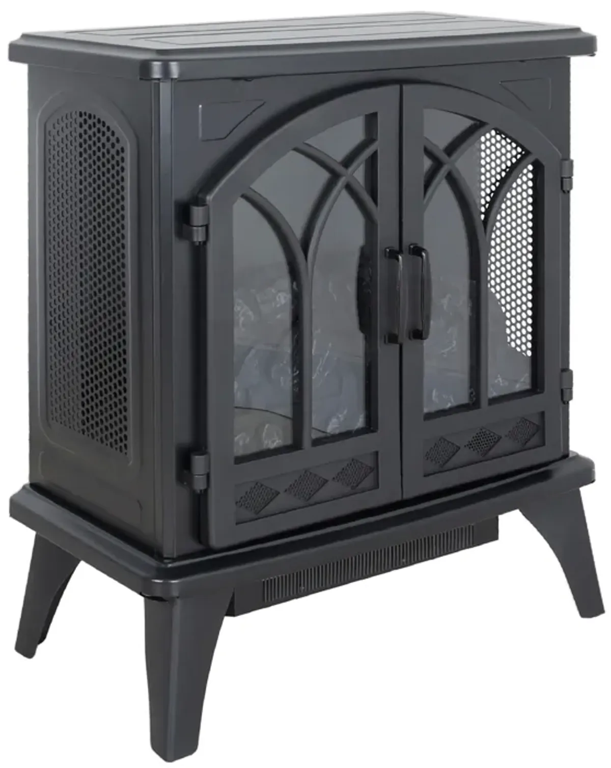 24" 3D Flame Electric Infrared Quartz Fireplace Stove With Remote Control - Antique Black