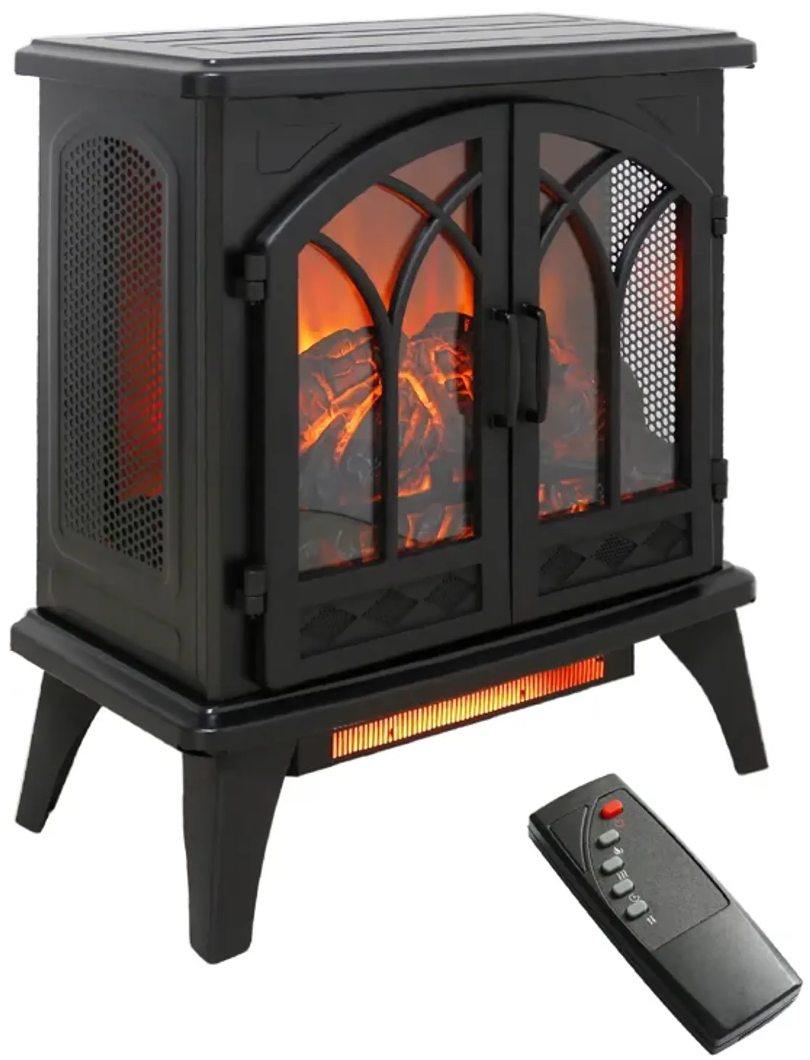 24" 3D Flame Electric Infrared Quartz Fireplace Stove With Remote Control - Antique Black