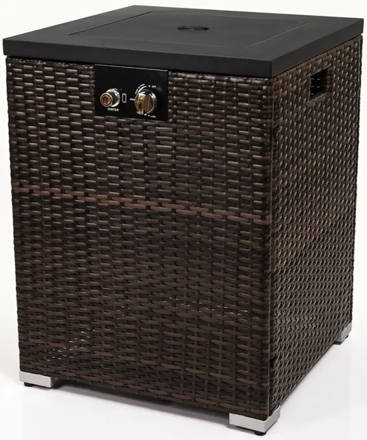 Wicker Fire Pit Column With Glass Wind Guard - Dark Brown