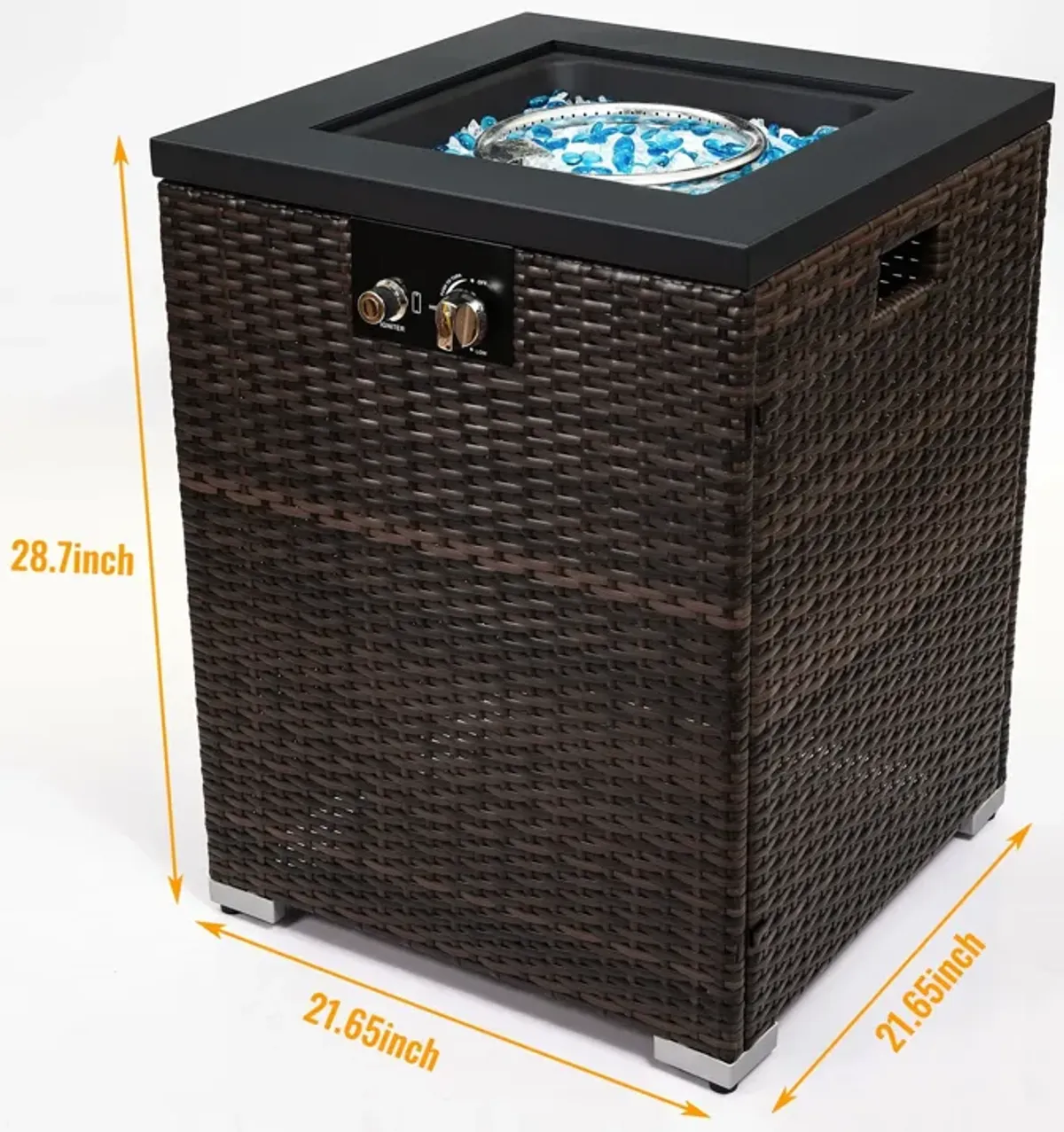 Wicker Fire Pit Column With Glass Wind Guard - Dark Brown