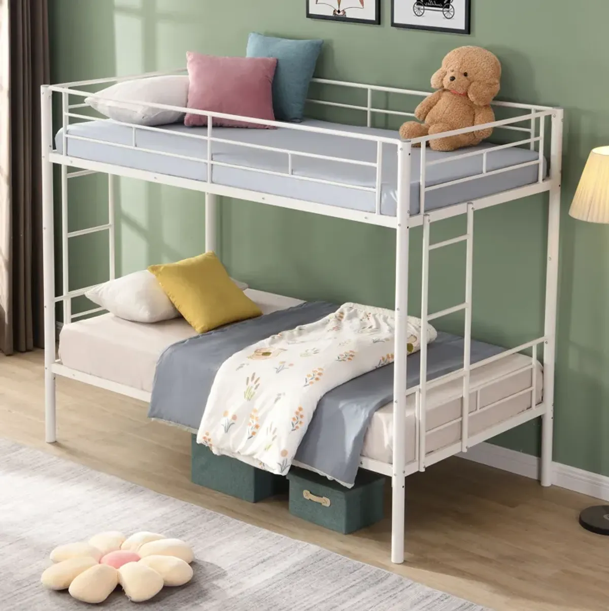 Twin Over Twin Metal Bunk Bed - White