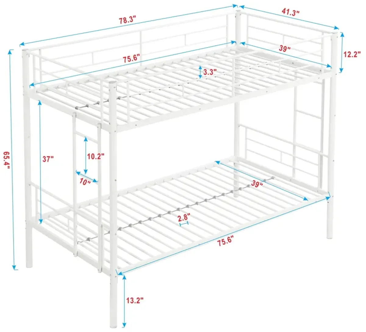 Twin Over Twin Metal Bunk Bed - White