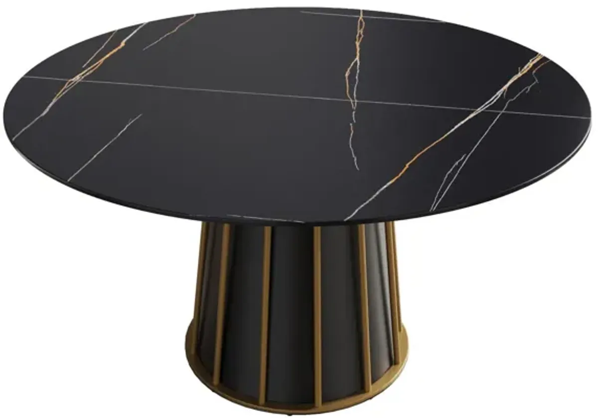 Modern Artificial Stone Round Metal Iron Base Dining Table, Can Accommodate 6 People (Not Including Chairs.) - Black