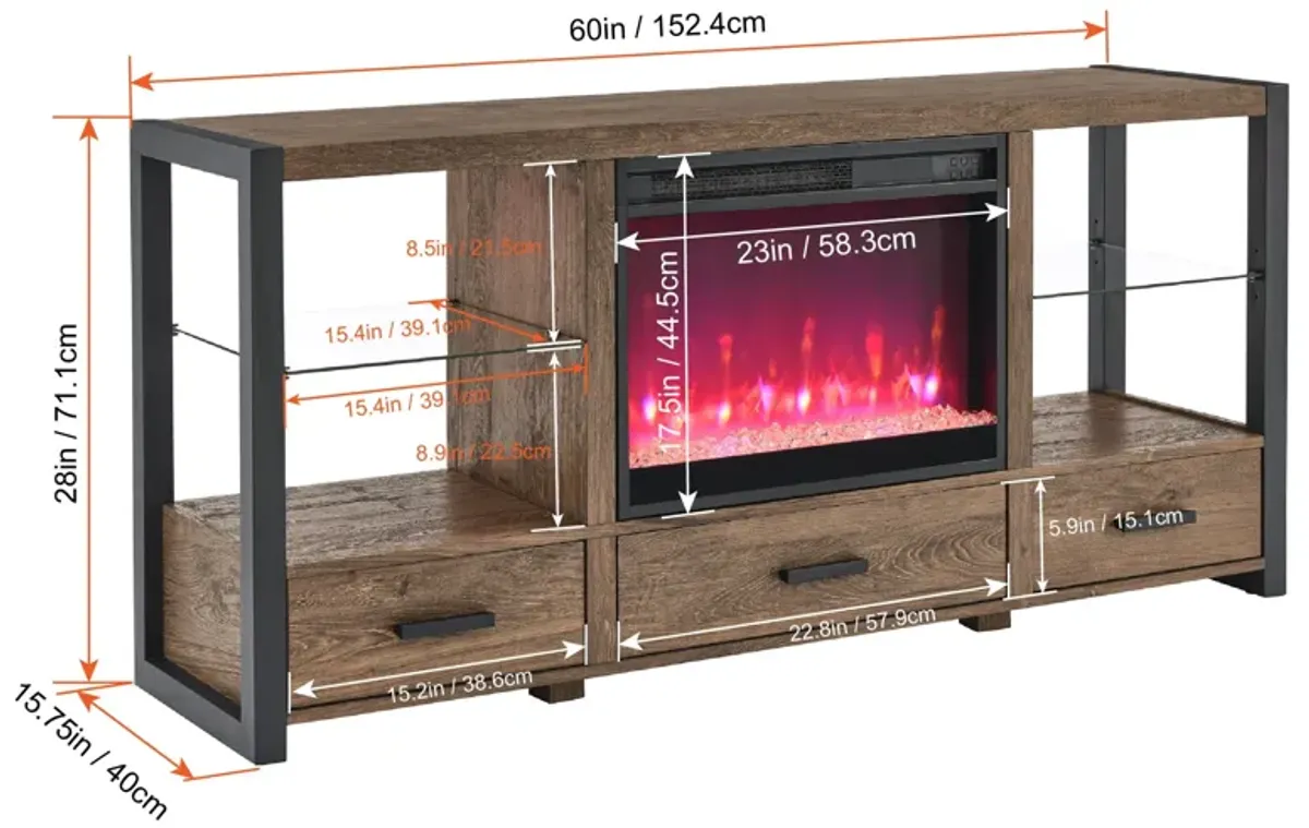 Electric Fireplace Media TV Stand With Sync Colorful LED Lights