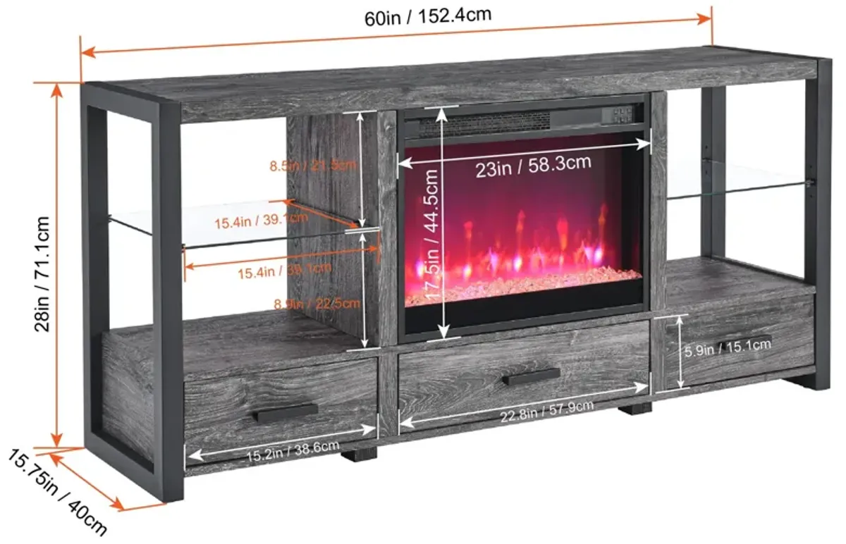 Electric Fireplace Media TV Stand With Sync Colorful LED Lights